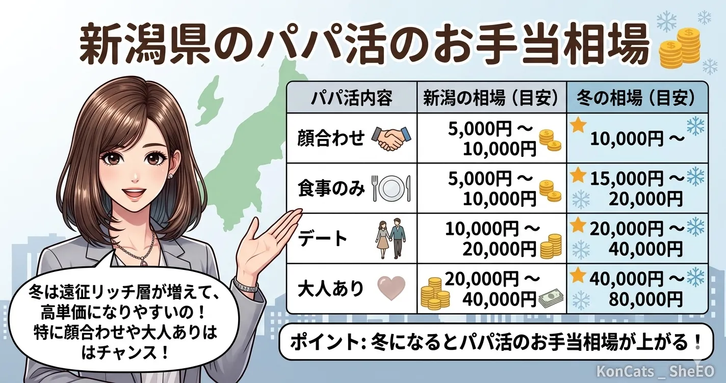 新潟県　パパ活　新潟県のパパ活のお手当相場