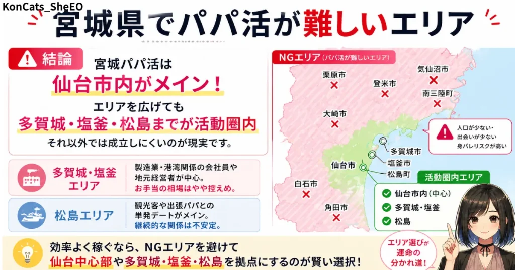 宮城県　パパ活　宮城県でパパ活が難しいエリア