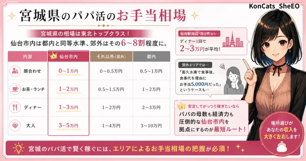 宮城県　パパ活　宮城県のパパ活のお手当相場