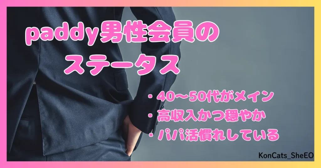 paddy パディ パパ活アプリ 女性 男性会員のステータス