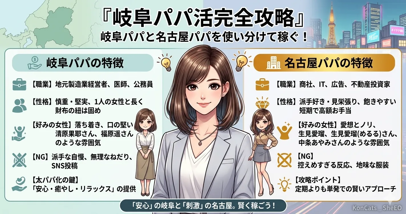 岐阜県　パパ活　岐阜パパの特徴　名古屋パパと比較　