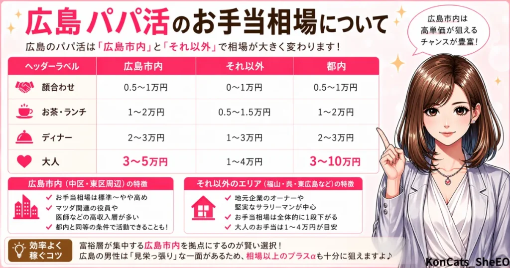 広島県　パパ活　広島県のパパ活のお手当相場