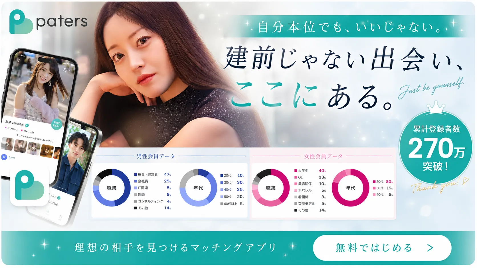 パパ活アプリ　おすすめ　女性　paters