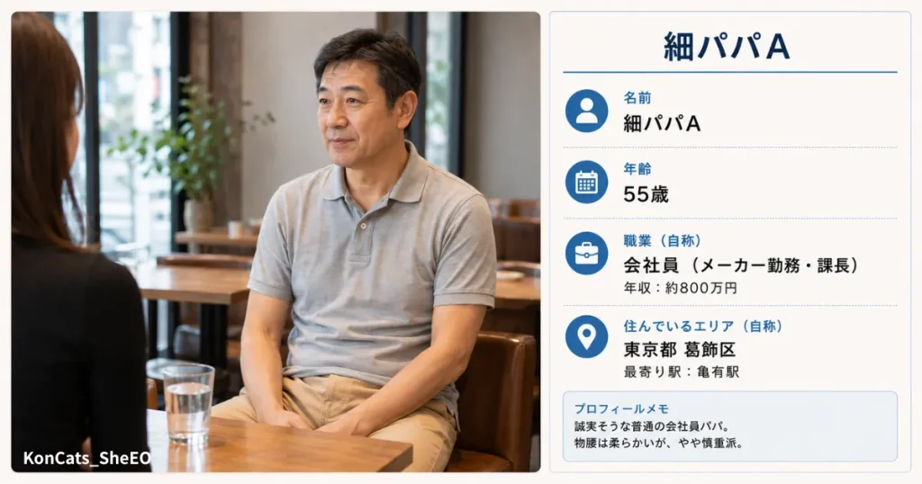 由美パパ活体験談　由美のパパたち　細パパ